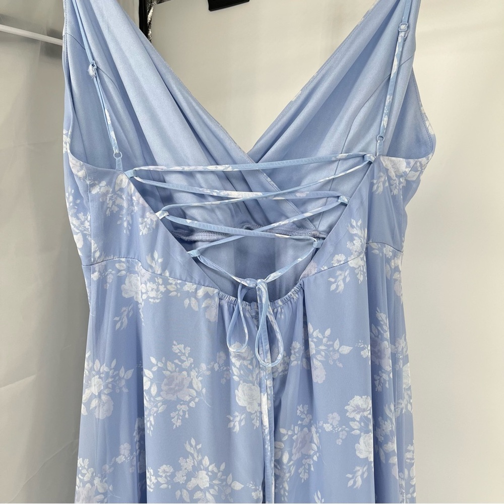 Lulus NEW In Love Forever Maxi Dress Size XL Floral Lace Up Back Ruffle Tiered - Picture 8 of 12